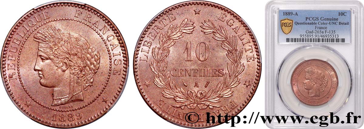 10 centimes Cérès 1889 Paris F.135/34 MS PCGS