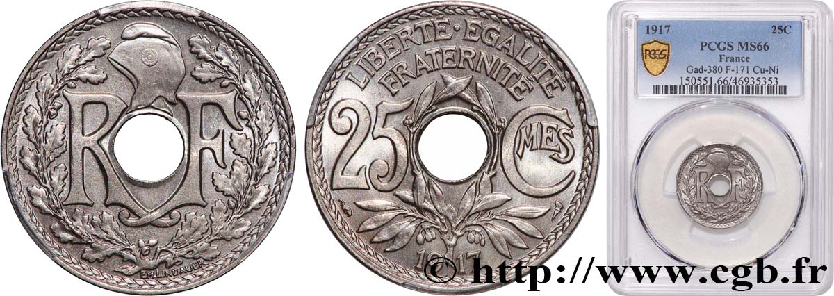 25 centimes Lindauer 1917  F.171/1 FDC66 PCGS