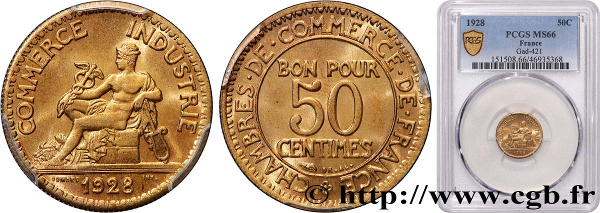 50 centimes Chambres de Commerce 1928 Paris F.191/10 FDC66 PCGS