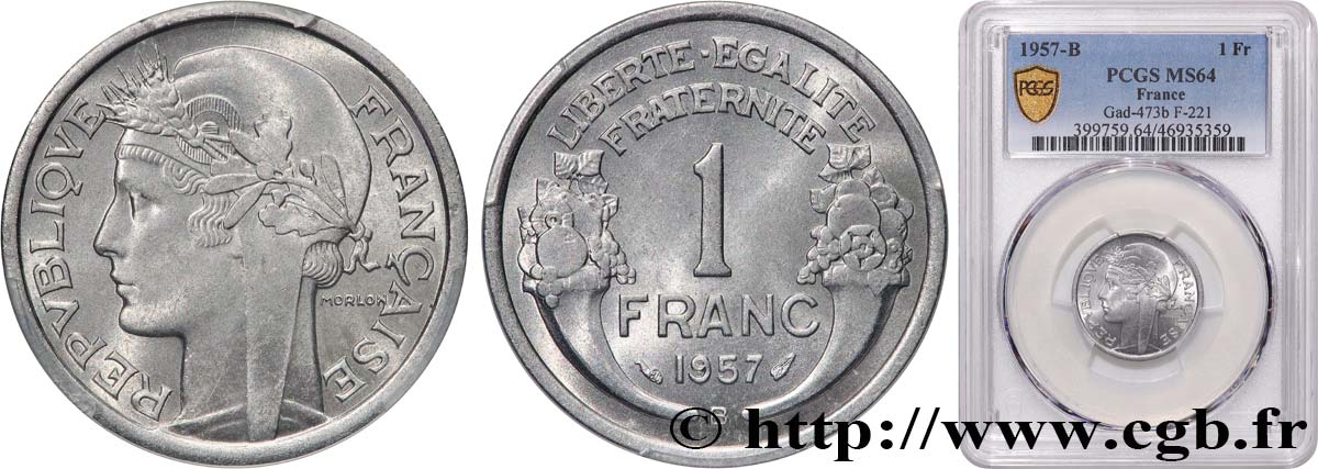 1 franc Morlon, légère 1957 Beaumont-Le-Roger F.221/20 MS64 PCGS