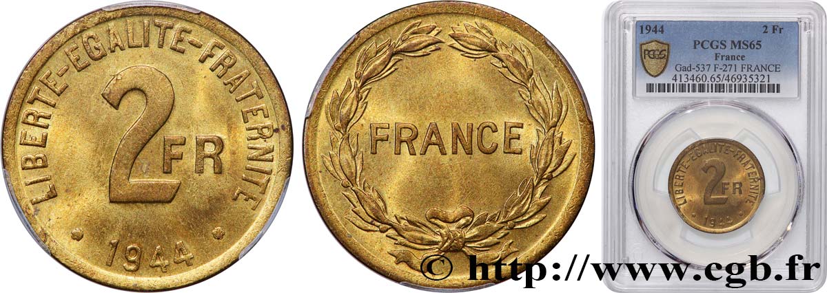 2 francs France 1944  F.271/1 MS65 PCGS