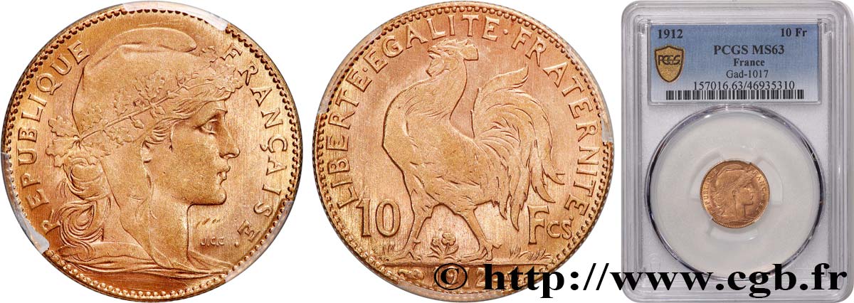 10 francs or Coq 1912 Paris F.509/13 SPL63 PCGS