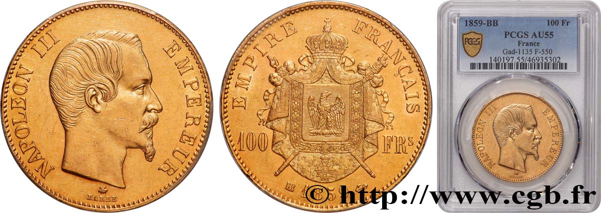 100 francs or Napoléon III tête nue 1859 Strasbourg F.550/8 SUP55 PCGS