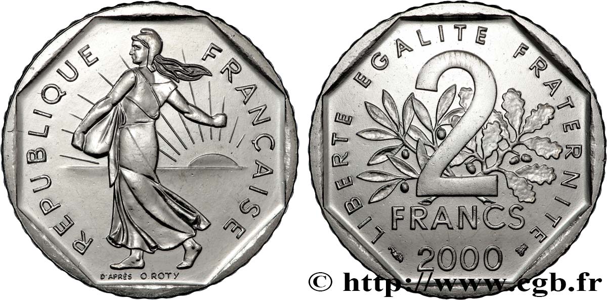 2 francs Semeuse, nickel, BU (Brillant Universel) 2000 Pessac F.272/28 FDC 