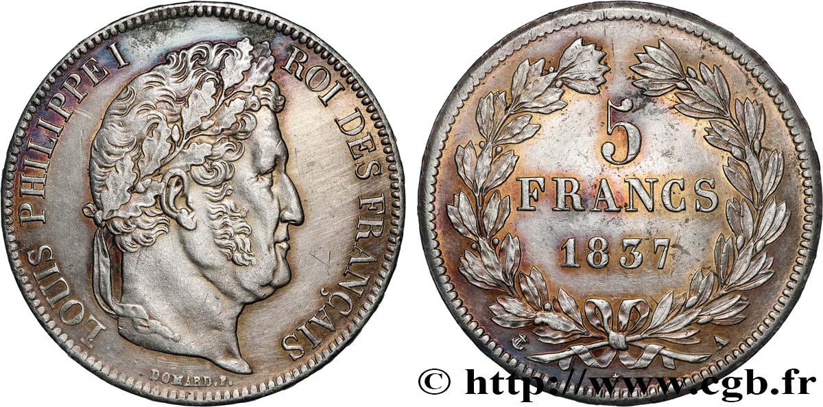 5 francs IIe type Domard 1837 Paris F.324/61 fVZ 