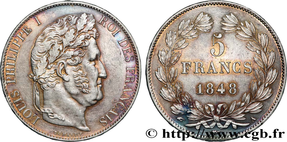 5 francs IIIe type Domard 1848 Paris F.325/17 TTB+ 