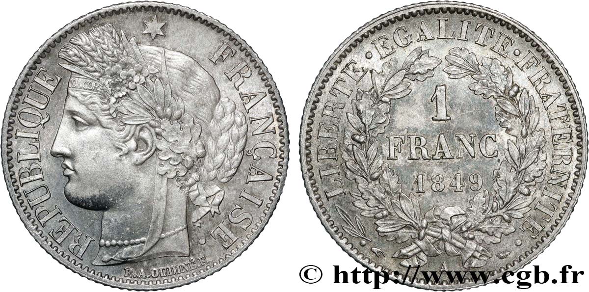 1 franc Cérès, IIe République 1849 Paris F.211/1 SPL63 