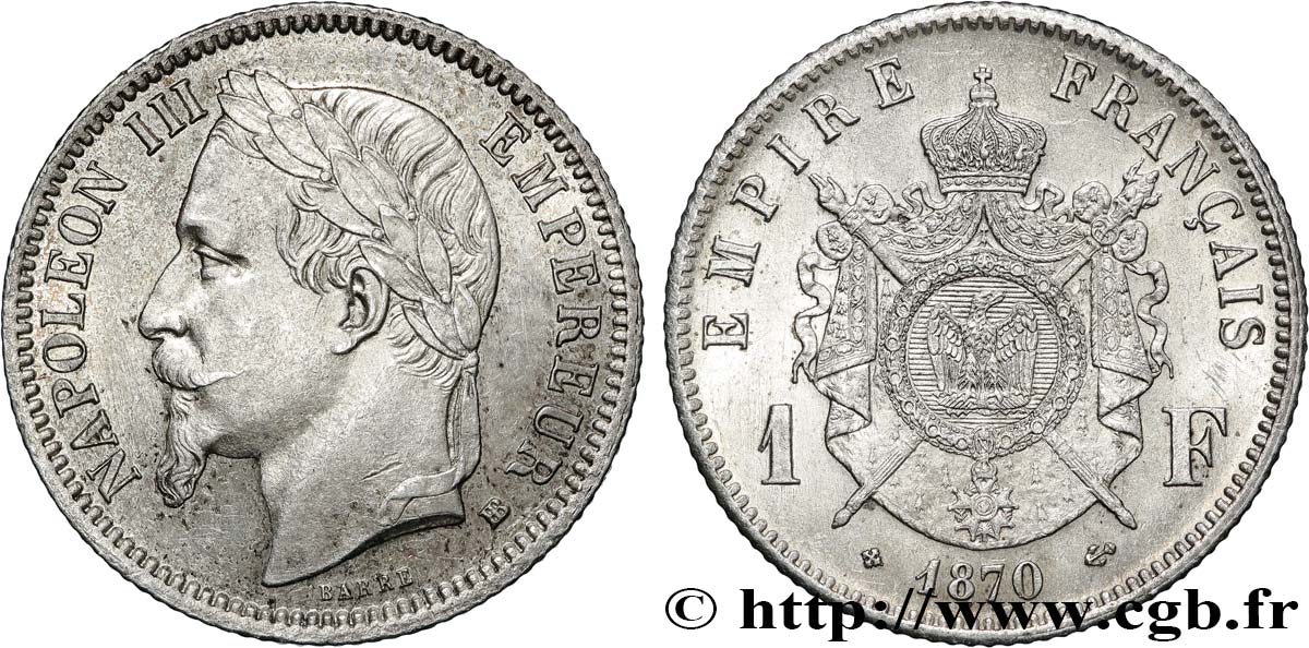 1 franc Napoléon III, tête laurée 1870 Strasbourg F.215/16 EBC60 