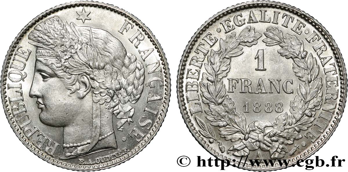 1 franc Cérès, IIIe République 1888 Paris F.216/10 SPL64 