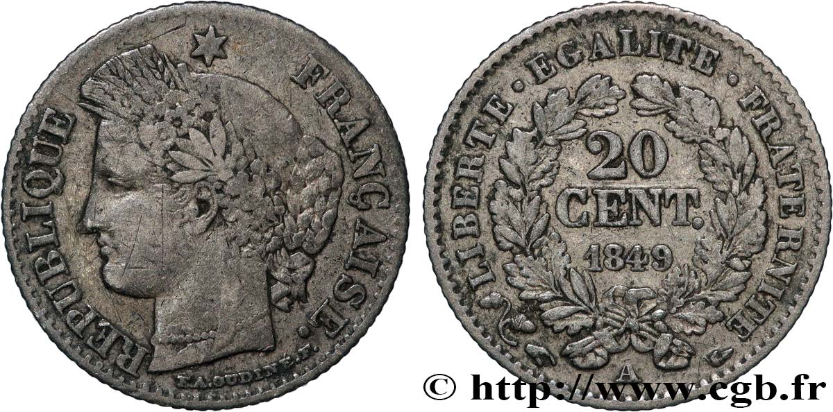 20 centimes Cérès, IIe République 1849 Paris F.146/1 VF 