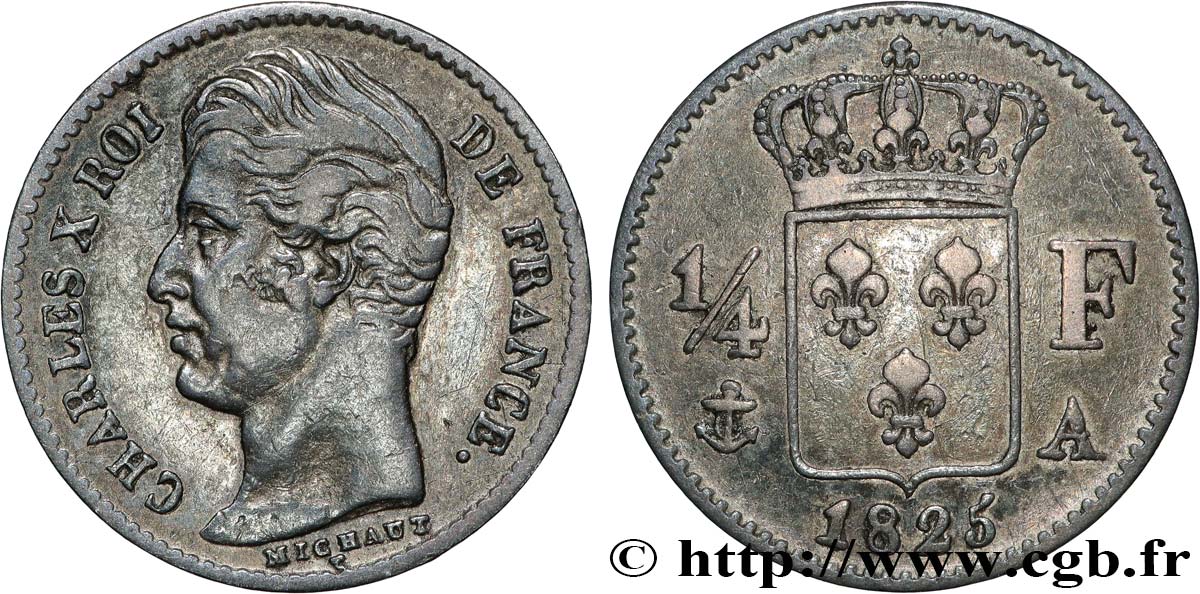 1/4 franc Charles X 1825 Paris F.164/1 XF 