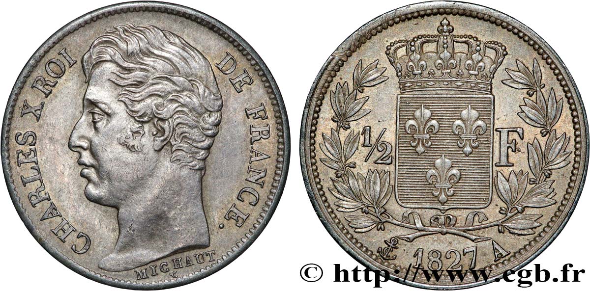 1/2 franc Charles X 1827 Paris F.180/13 SUP62 