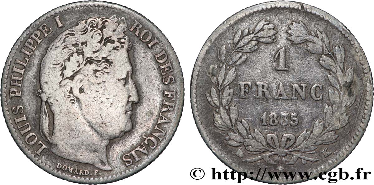 1 franc Louis-Philippe, couronne de chêne 1835 Bordeaux F.210/45 BC 