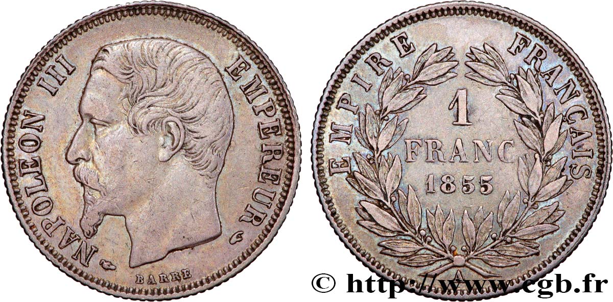 1 franc Napoléon III, tête nue 1855 Paris F.214/3 VF 