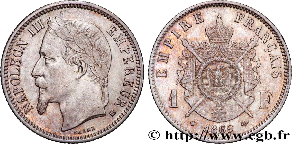 1 franc Napoléon III, tête laurée 1869 Strasbourg F.215/15 BB50 