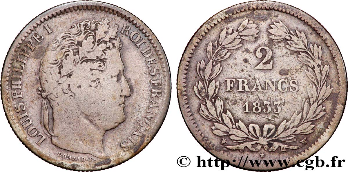 2 francs Louis-Philippe 1833 Lille F.260/28 BC 