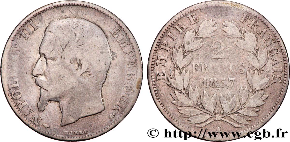 2 francs Napoléon III, tête nue 1857 Paris F.262/9 F 