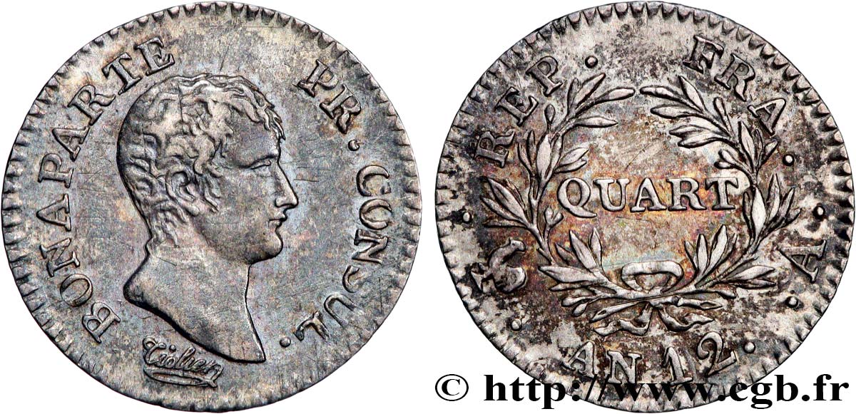 Quart (de franc) Bonaparte Premier Consul 1804 Paris F.157/1 TTB 