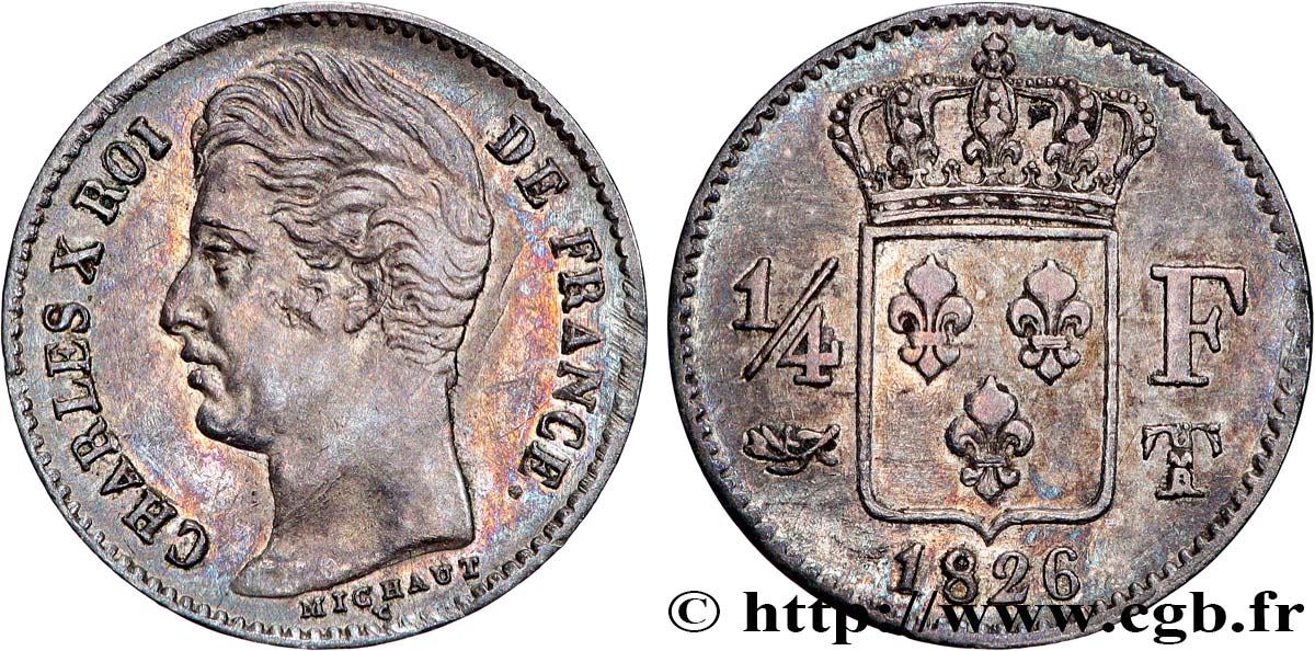1/4 franc Charles X 1826 Nantes F.164/8 fVZ 