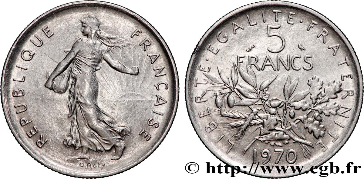 5 francs Semeuse, nickel 1970 Paris F.341/2 MS63 