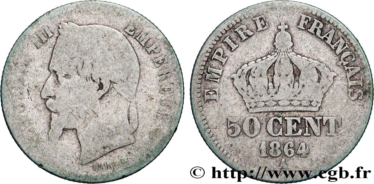 50 centimes Napoléon III, tête laurée 1864 Paris F.188/2 B12 