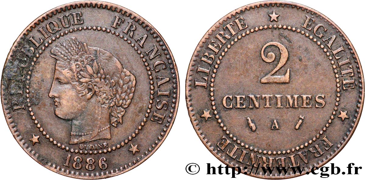 2 centimes Cérès 1886 Paris F.109/12 VF 