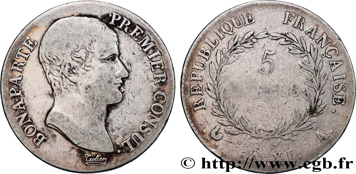 5 francs Bonaparte Premier Consul 1803 Paris F.301/1 TB 
