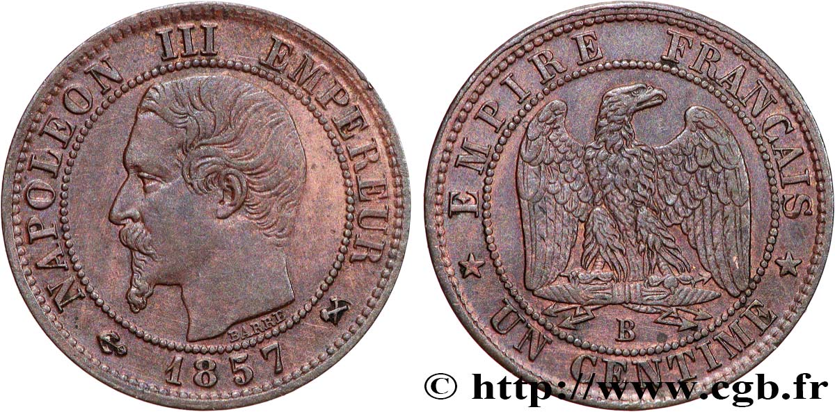 Un centime Napoléon III, tête nue 1857 Rouen F.102/34 MS63 