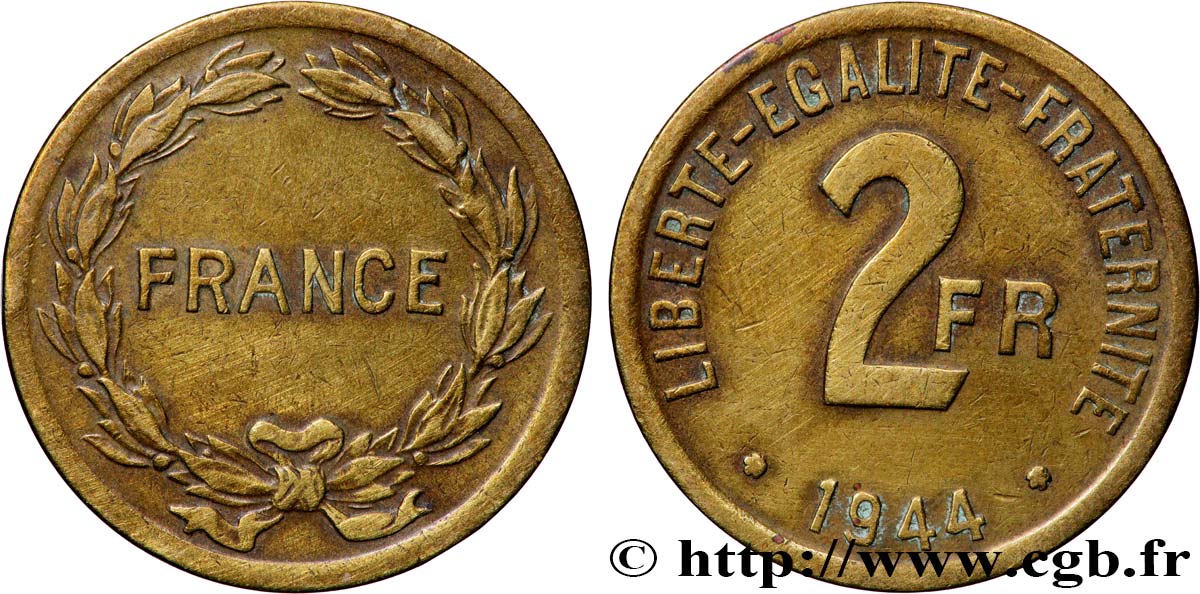 2 francs France 1944  F.271/1 BC+ 