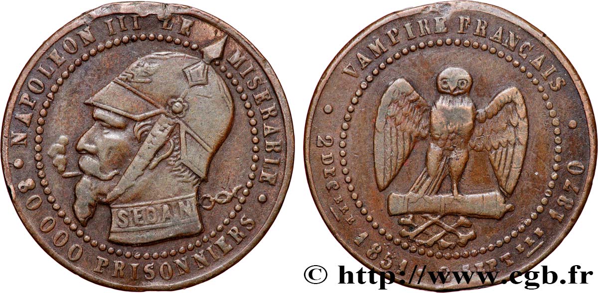 Médaille satirique Lt 25, module de Cinq centimes, type B “Os et Cigarette” 1870  Schw.B1a  q.BB 