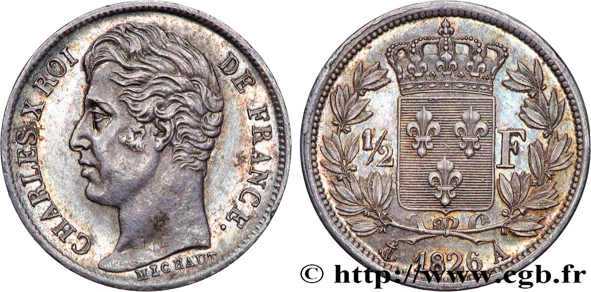 1/2 franc Charles X 1826 Paris F.180/2 EBC62 