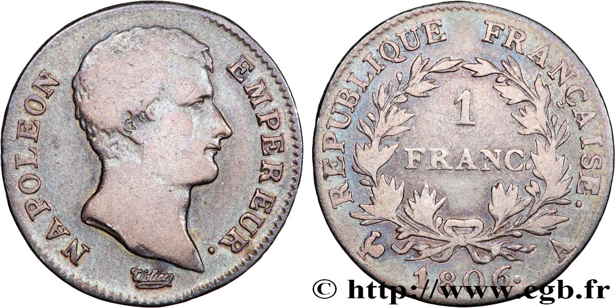 1 franc Napoléon Empereur, Calendrier grégorien 1806 Paris F.202/1 VF 