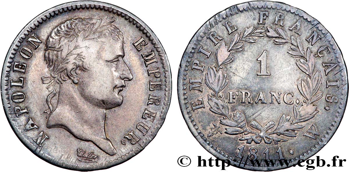 1 franc Napoléon Ier tête laurée, Empire français 1811 Lille F.205/41 VF 