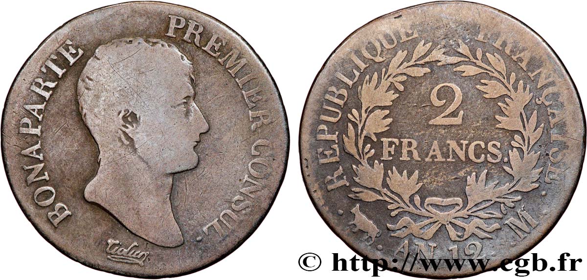 2 francs Bonaparte Premier Consul 1804 Toulouse F.250/9 VG 