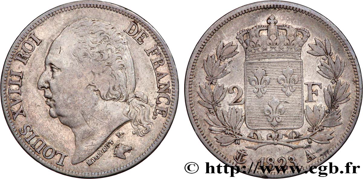 2 francs Louis XVIII 1823 Paris F.257/42 TB 