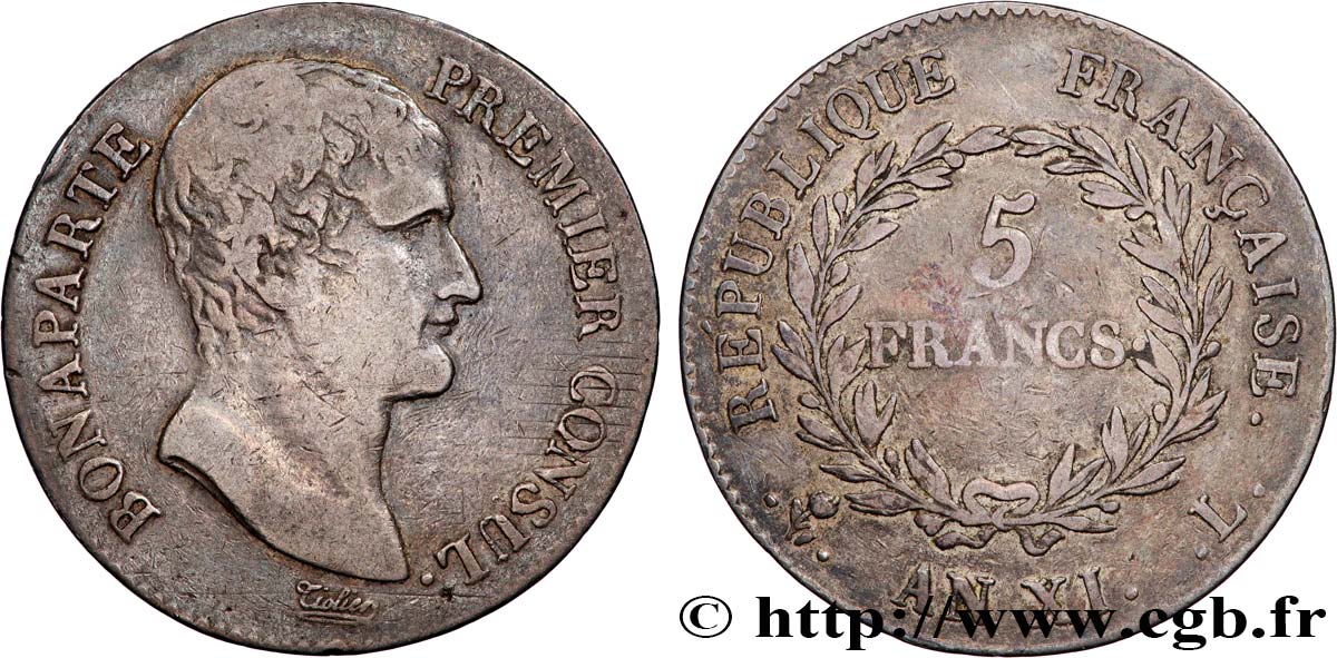 5 francs Bonaparte Premier Consul 1803 Bayonne F.301/5 TB 