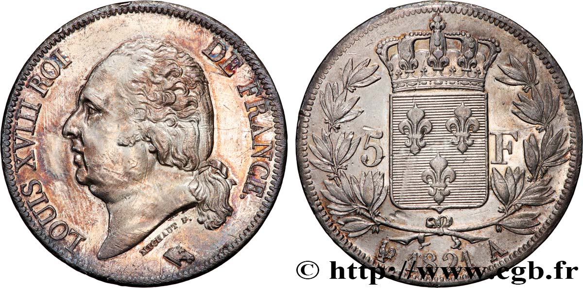 5 francs Louis XVIII, tête nue 1821 Paris F.309/60 TTB 