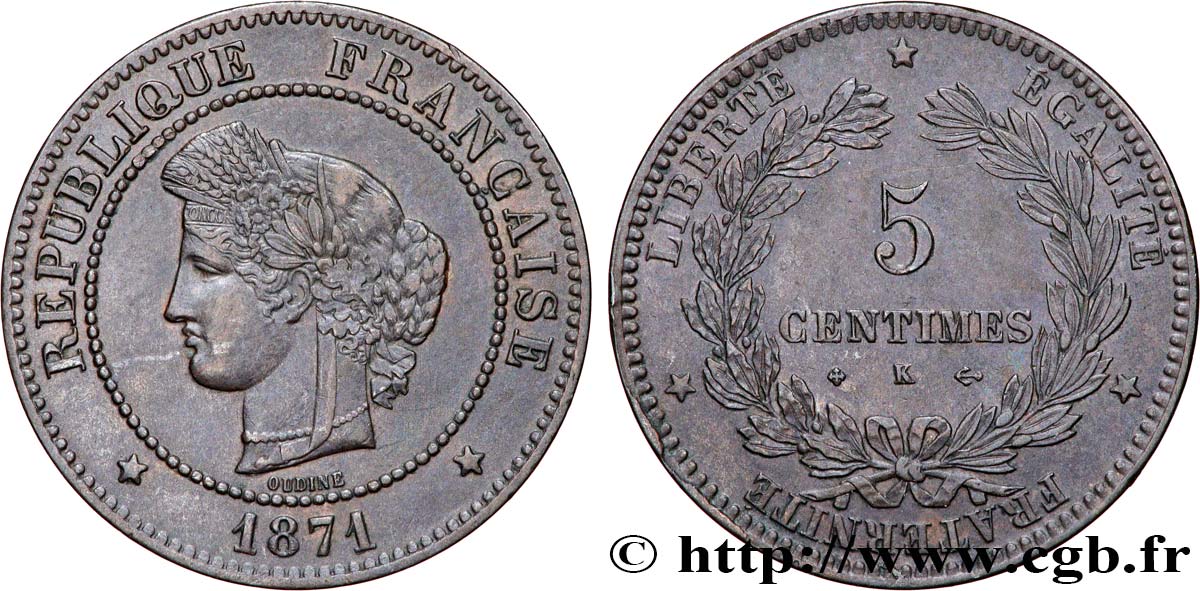 5 centimes Cérès 1871 Bordeaux F.118/3 TTB53 