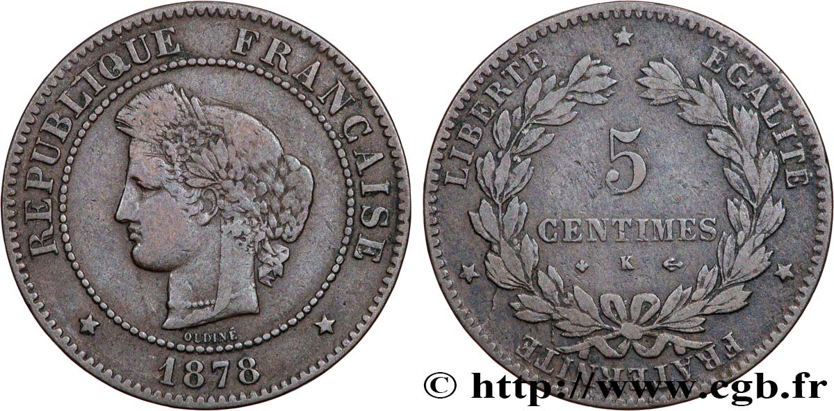5 centimes Cérès 1878 Bordeaux F.118/18 VF20 