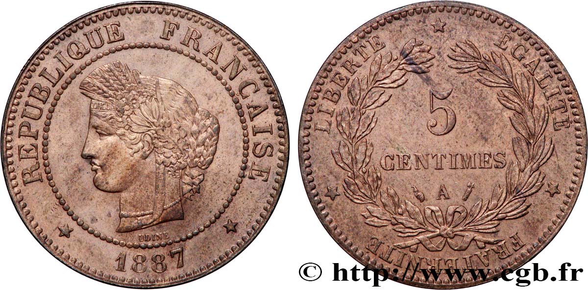 5 centimes Cérès 1887 Paris F.118/29 MS63 