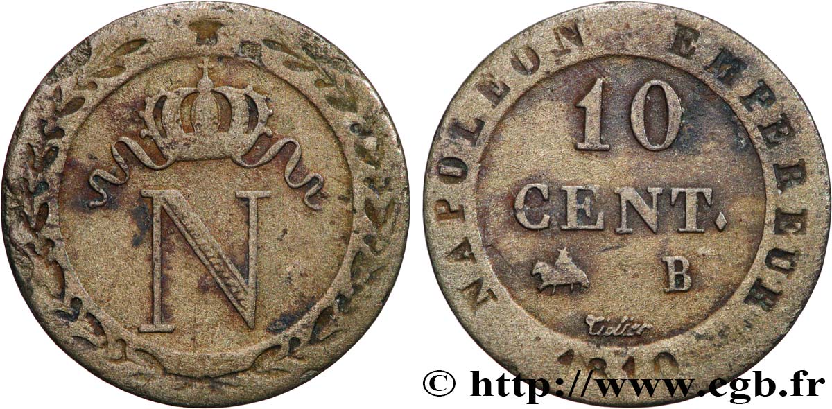 10 cent. à l N couronnée 1810 Rouen F.130/20 VF 
