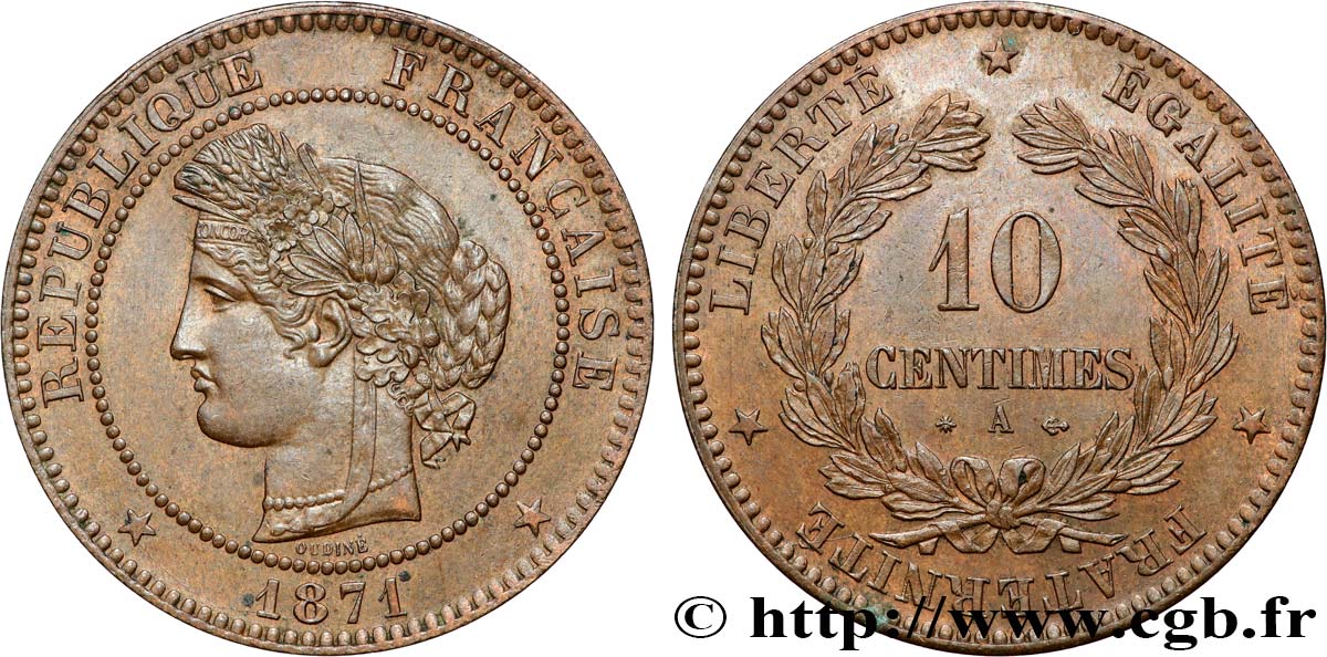 10 centimes Cérès 1871 Paris F.135/5 EBC60 