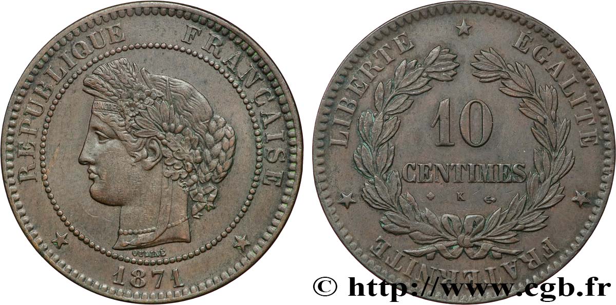 10 centimes Cérès 1871 Bordeaux F.135/7 EBC55 
