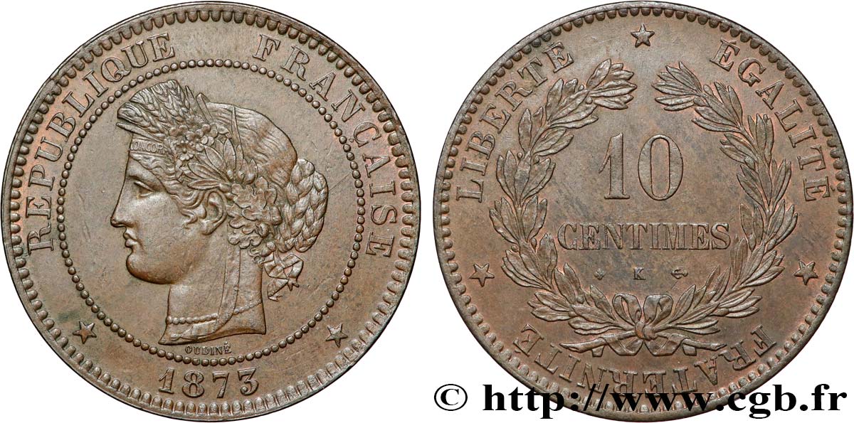 10 centimes Cérès 1873 Bordeaux F.135/11 EBC55 