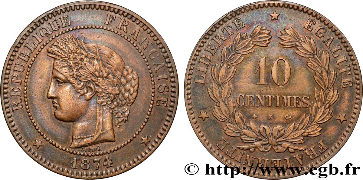10 centimes Cérès 1874 Bordeaux F.135/13 XF 