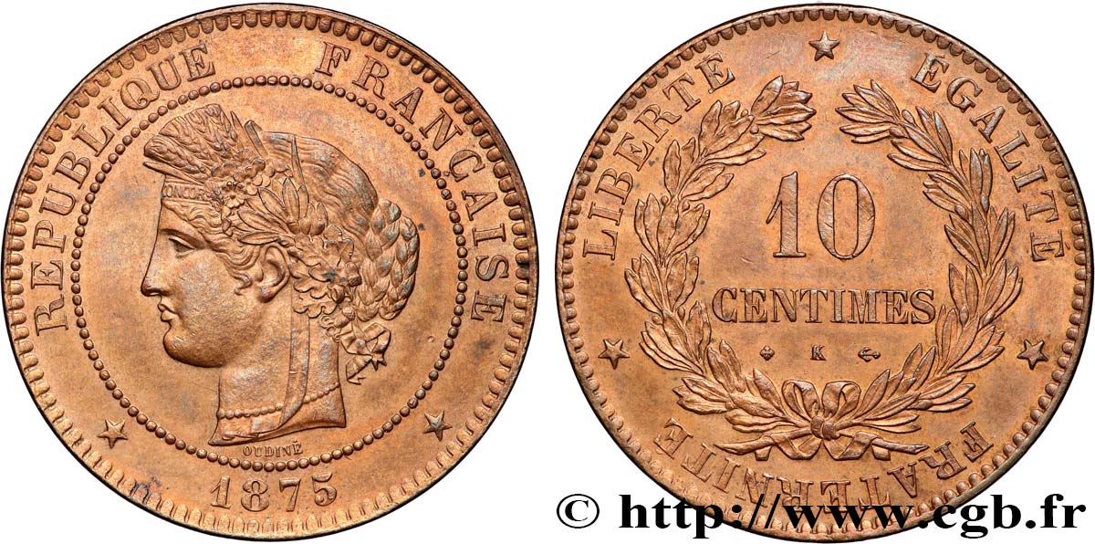 10 centimes Cérès 1875 Bordeaux F.135/15 MS 