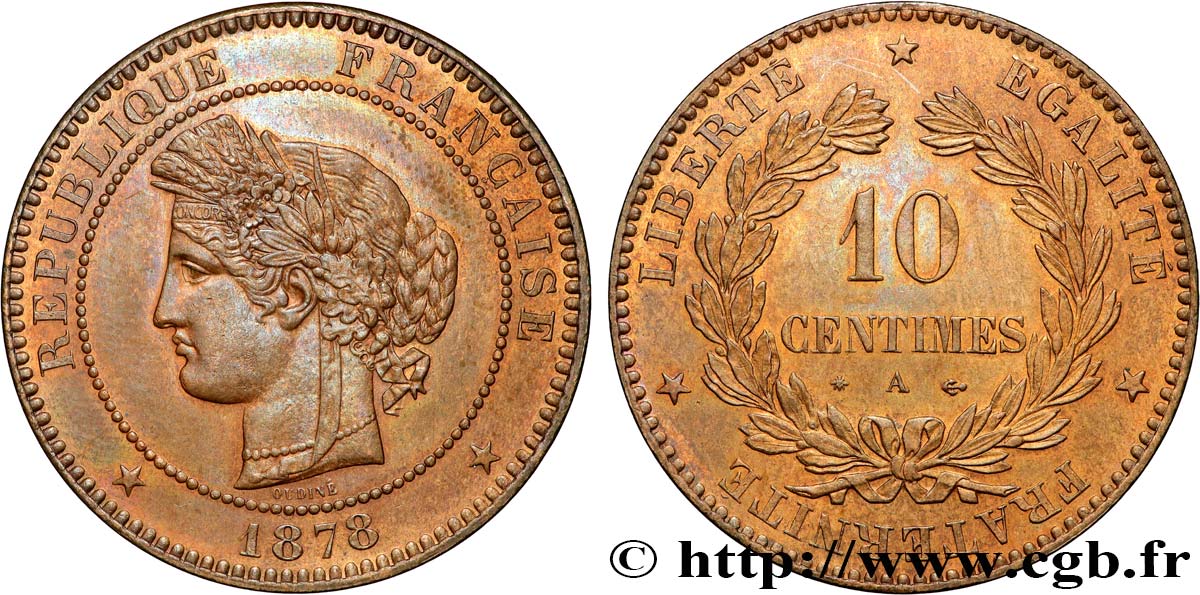 10 centimes Cérès 1878 Paris F.135/20 SUP60 