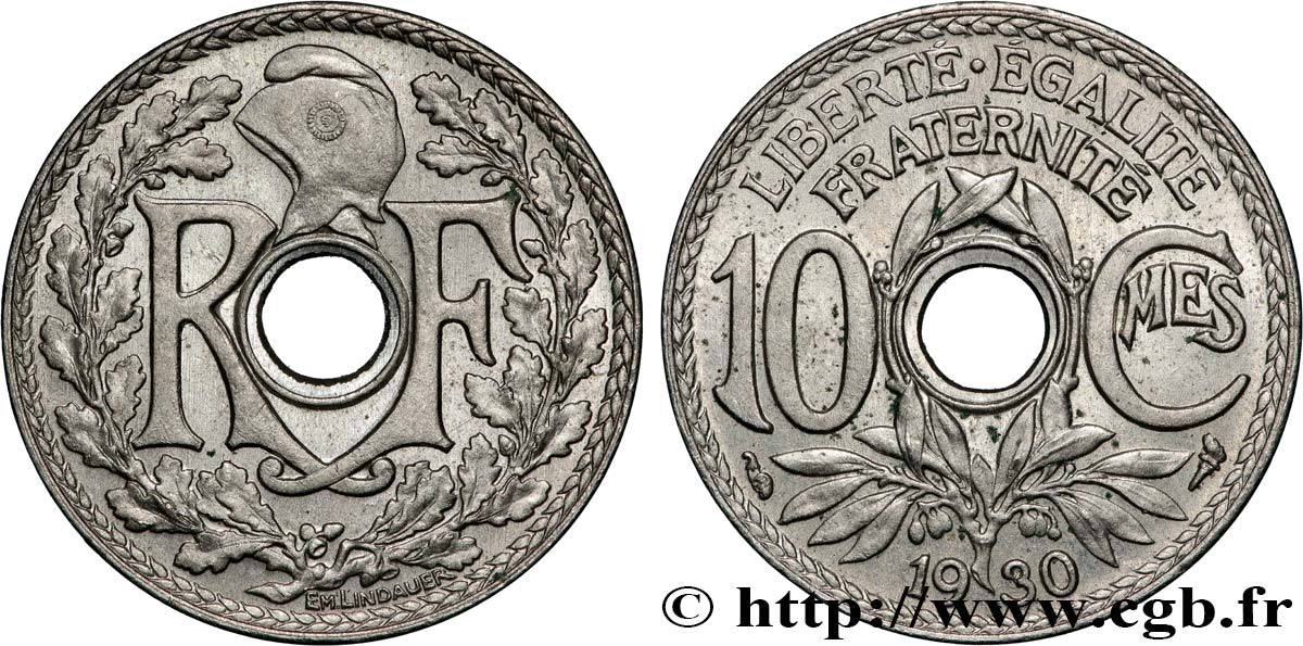 10 centimes Lindauer, petit trou 1930  F.138/17 var. SUP+ 