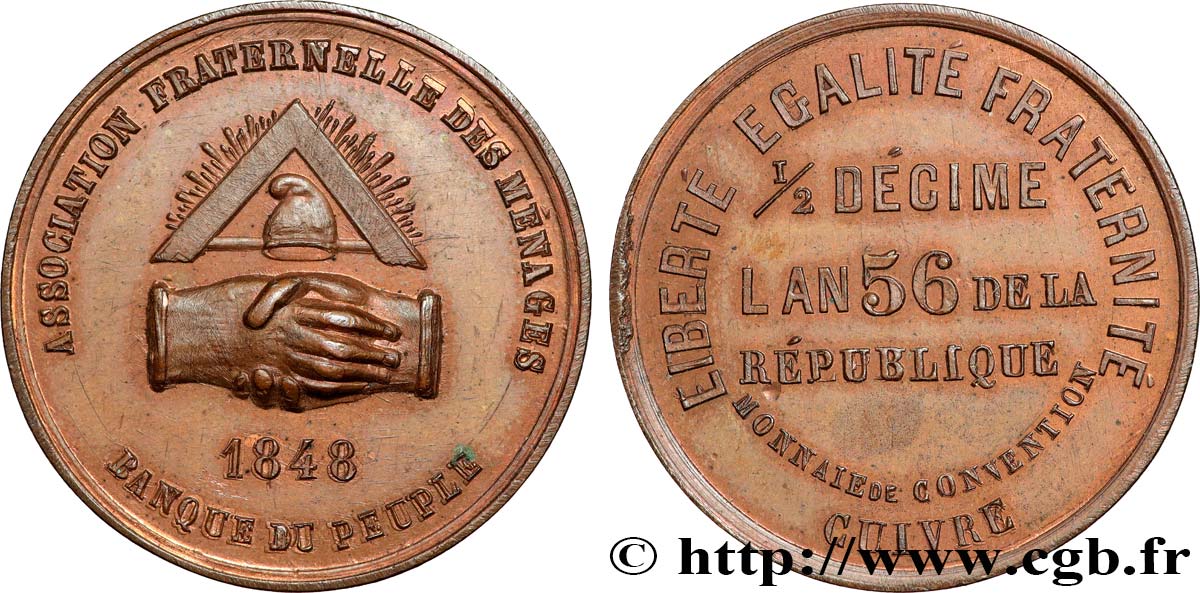 Essai du 1/2 décime, Banque du peuple 1848  VG.3213  MS63 