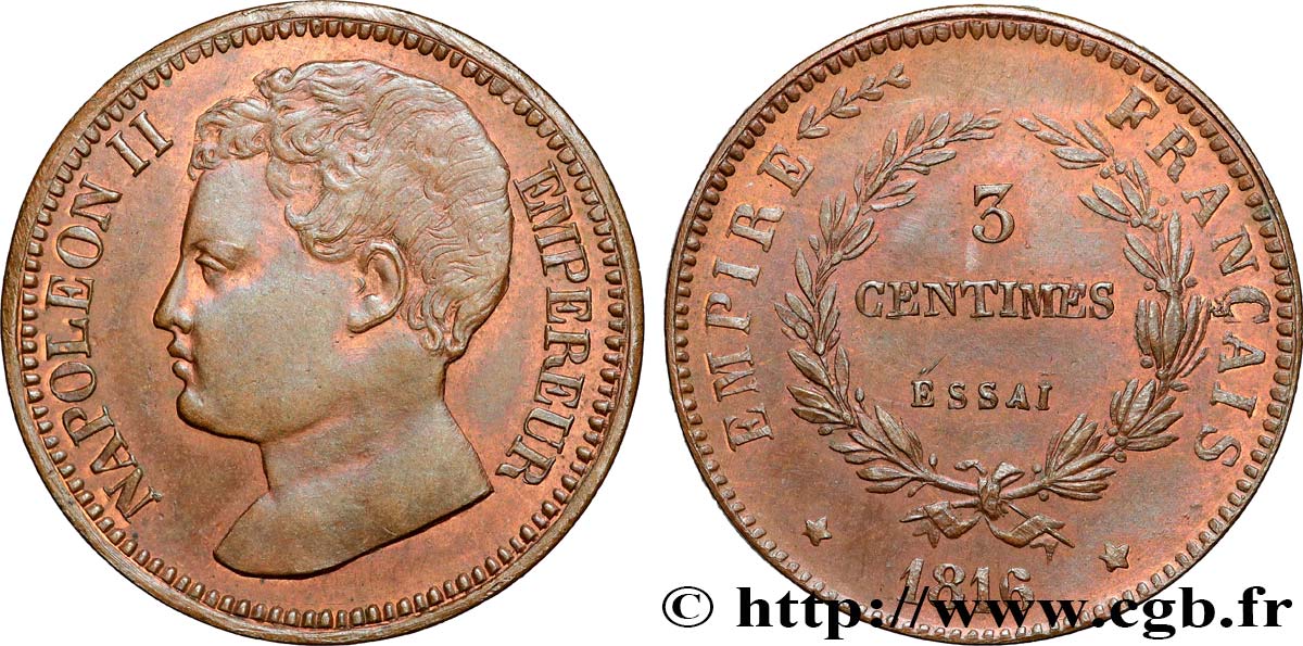 Essai de 3 centimes en bronze 1816  VG.2414  SPL62 